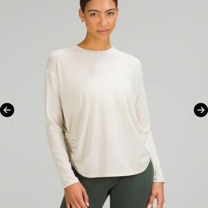 Pima Cotton Side-Cinch Long-Sleeve Shirt - Natural Ivory - Size 6